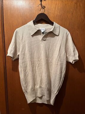 Spier & Mackay Slim Fit knit Cream Short-Sleeve Polo Shirt Small